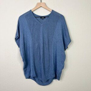 Premise Women's Blue Oversized Tunic Blouse V Neck Sweater Medium Blouse